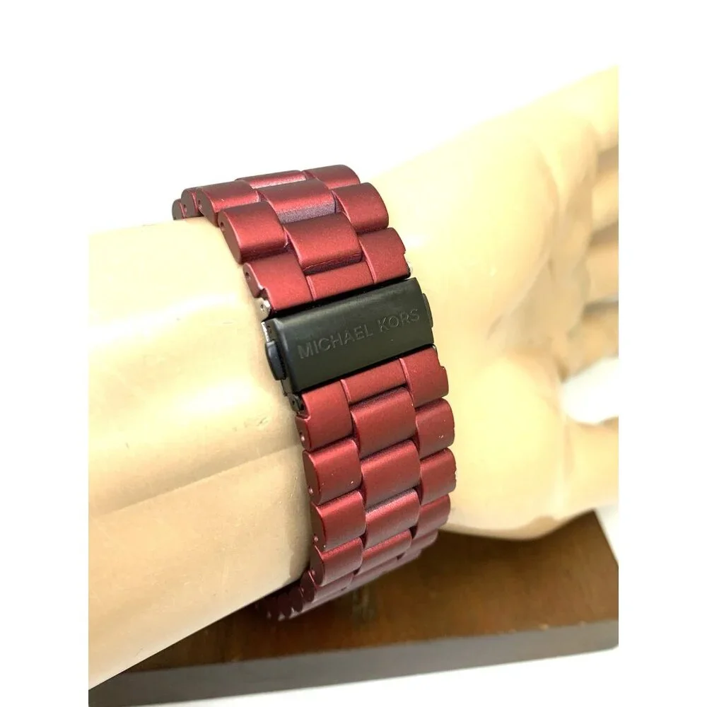 Michael Kors Mens Watch MK9148 Runway Quartz Black Dial Red Stainless Steel 45mm